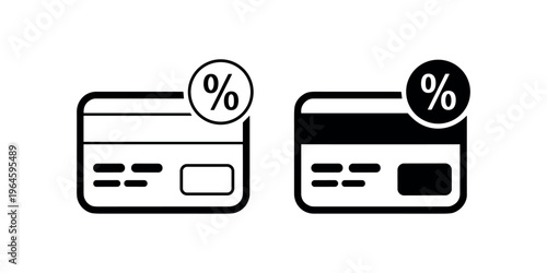 Black and white credit card with percentage signs discount cashless payment in white background