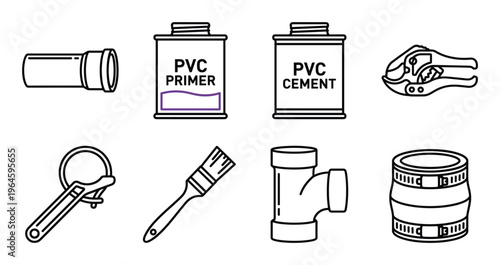 Plumbing tools and supplies set line icon vector illustration for web design and app