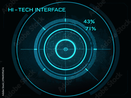 Futuristic hi tech interface displaying circular data and percentage indicators