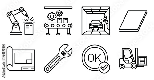 Professional gardening and lawn care equipment line icons for landscaping and grounds maintenance