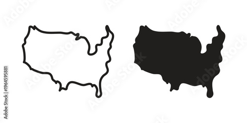 America map icons vector silhouette set. thin line icon pack.