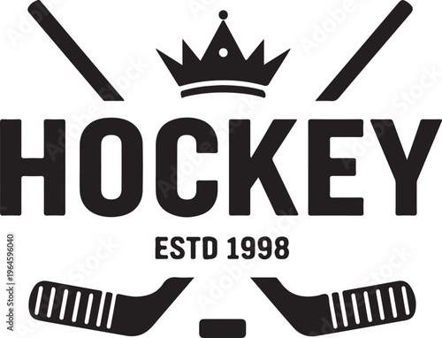 Hockey, Crown, Stick, Puck, Sport, Logo, Vector, Black, Ice Hockey, Team, Emblem