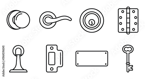 Set line door handle, knob, lock, hinge, stopper, plate, key, entrance, security, home, house