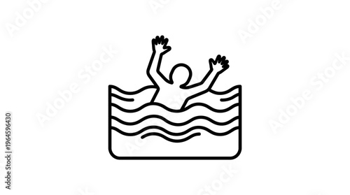 Person drowning and struggling in water, asking for help, isolated white background.