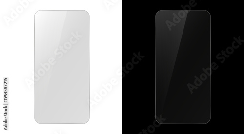 Phone protective glass. Shiny transparent phone screen glass. Overlay reflection mockup. Plastic smartphone panel background