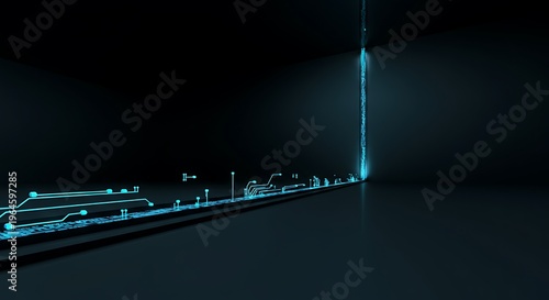  Minimalist perspective a single neon blue data stream