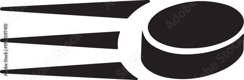 Hockey puck, flying puck, sports icon, black silhouette