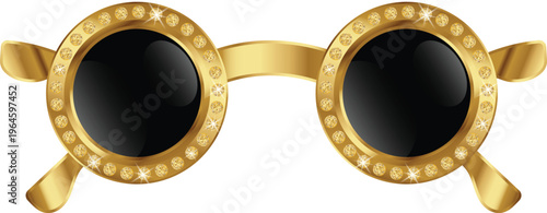 Luxury Golden Novelty Sunglasses with Black Lenses Isolated