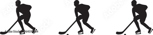 Hockey player silhouettes, ice hockey icons, black sports illustrations, athletic vector graphics