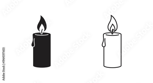Black and white candles with flames Vector