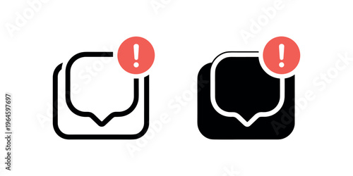 Black and white speech bubbles with red exclamation marks red alert notification chat symbols warning signs