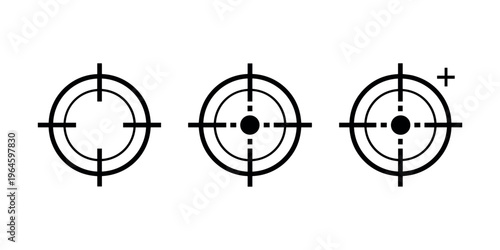 Black and white target with crosshairs and circles aiming shooting in white background