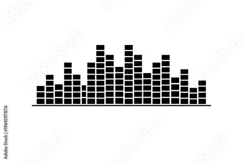 Sleek Black Sound Wave Visualizer Icon with Dynamic Equalizer Bars, Perfect for Music Apps, DJ Interfaces, Audio Software, and Multimedia Designs, Representing Frequency Spectrum and Volume Levels in