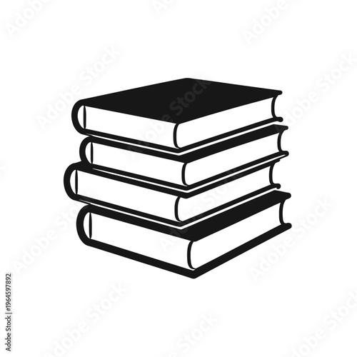 Black & white vector icon of neatly stacked books, symbolizing education, learning, knowledge, academia, literature, reading, libraries, wisdom, information, study, and research. Perfect for web, prin