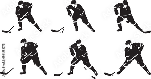 Photography Hockey players, ice hockey silhouettes, black and white, sports icons, vector gr