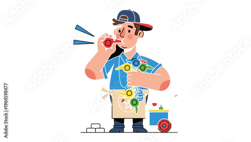 Ice Cream Vendor's Call: A vibrant illustration captures an ice cream vendor signaling his presence, inviting smiles with his jovial service.