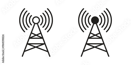 Broadcast tower icons vector silhouette set. thin line icon pack.