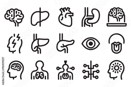 Minimalist Human Body Organs and Mental Health Line Icons Collection for Medical Graphics