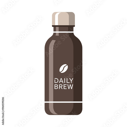 Illustration of a brown bottle of daily brew coffee with a light cap and coffee bean icon, isolated on a white background.