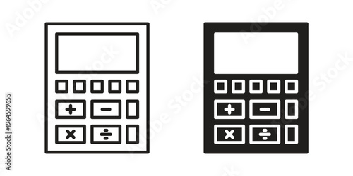 Calculator icons vector silhouette set. thin line icon pack.