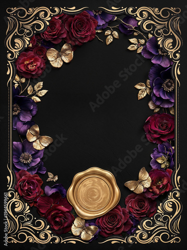 vintage background with roses and frame
