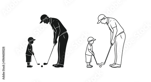 Golfing father son duo playing lessons Vector