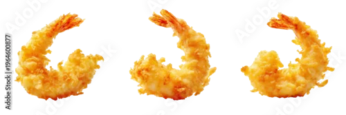 Panel kuchenny z motywem Three golden brown crispy fried shrimp tempura arranged in a row isolated on a transparent background