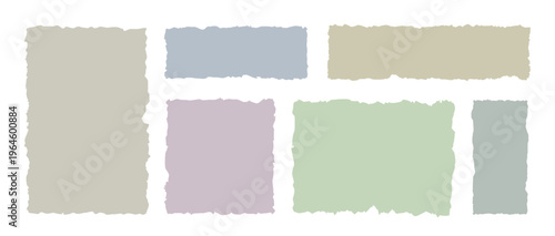 Torn paper pieces frame set, broken paper material, ragged memory sheets with uneven edges, square and rectangle with jagged edges, checkered edges, torn paper shape for collage, text boxes banners