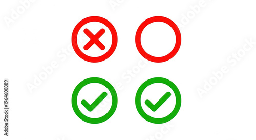 Red cross and green check mark icons for survey or quiz design isolated png