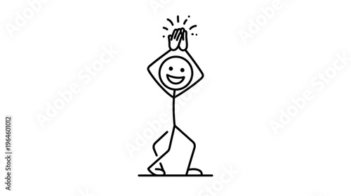 Peaceful stick figure person in a prayer or meditation pose with hands together on an isolated white background, showing mindfulness.