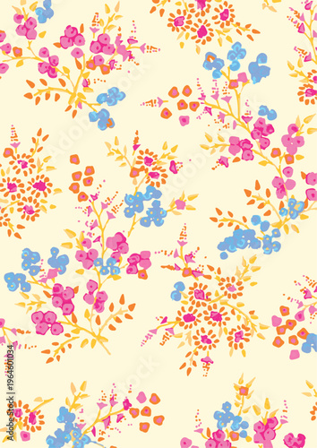 Tiny flower pattern. Ditsy floral seamless pattern. Small little flower background. Repeat pattern. Ditsy print. Hand draw wallpaper. Watercolours, Ditsy floral flower pattern for fabric, paper
