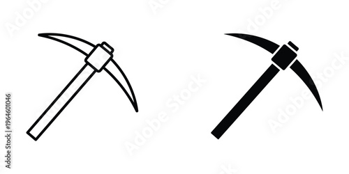 Two different styles of mining pickaxes depicted in black and white silhouettes