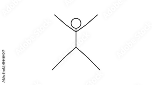 Stick figure man standing with arms and legs spread out, in a static active pose on an isolated white background.