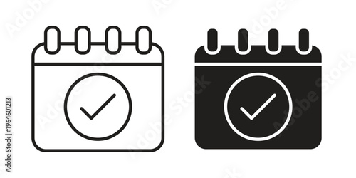 Check in calendar icons vector silhouette set. thin line icon pack.