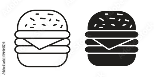 Cheese burger icons vector silhouette set. thin line icon pack.