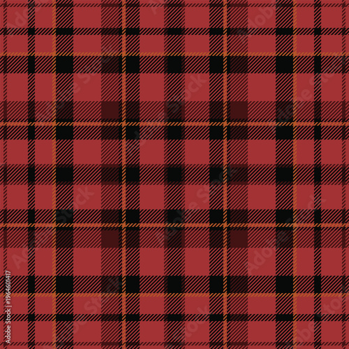 Tweed tartan vector background, cozy check seamless plaid. Single pattern textile texture fabric in red and black colors.