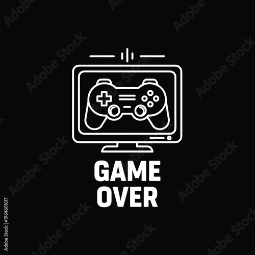 Conceptual 'Game Over' Screen Displaying Controller on Monitor Icon Graphic