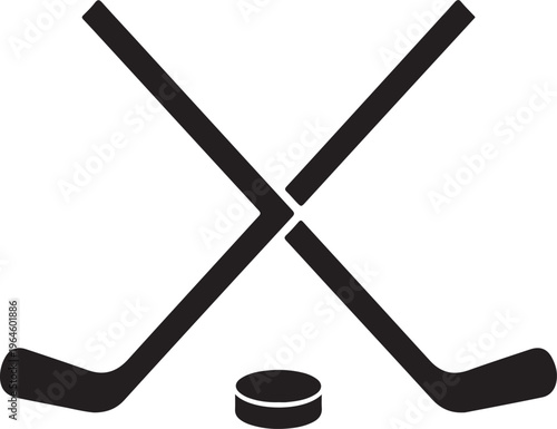 Canvas Print Hockey sticks and puck, ice hockey equipment, sports icon, black silhouette
