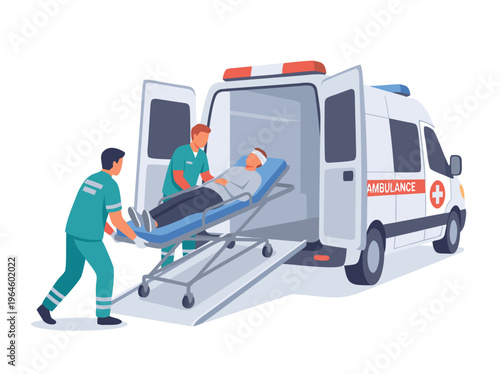 Ambulance Crew Transporting Patient on Stretcher.