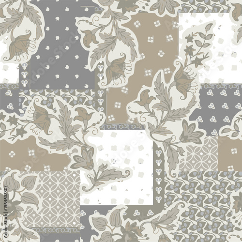 Patches work Bandana paisley, Traditional patch work,  folk fashion, Cultural, collage seamless eps vector file
