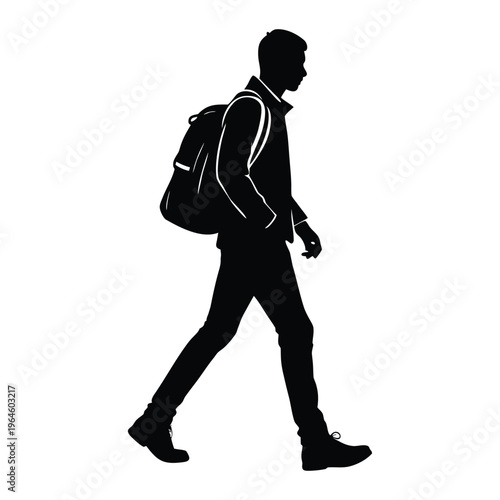 Urban Backpacker Man Walking Silhouette 