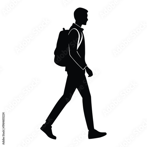 Urban Backpacker Man Walking Silhouette 