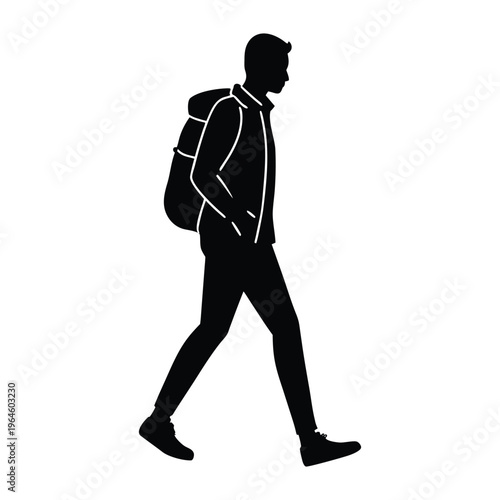 Urban Backpacker Man Walking Silhouette 
