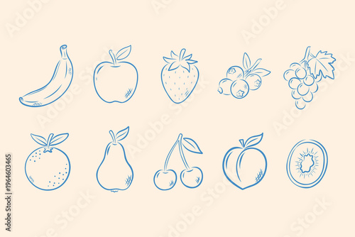Minimal Fruit Icons Set Hand Drawn Line Vector Collection
