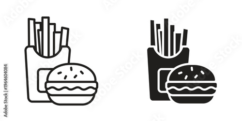 Burger Fries icons Black symbol on transparent background. EPS10