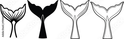 Whale tail silhouettes isolated on transparent background