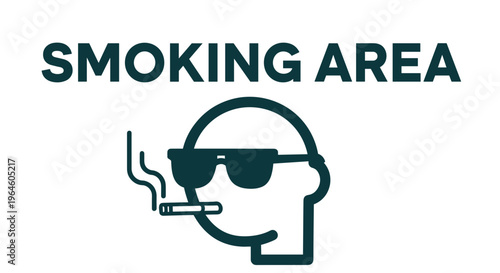 Stylized graphic icon of a person wearing sunglasses and smoking a cigarette indicating a designated smoking area