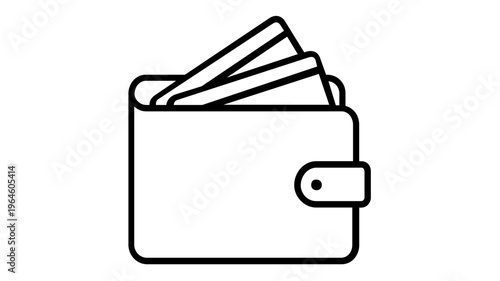 Minimalist black and white line art vector icon of a wallet with credit cards sticking out, perfect for finance, banking, and payment applications, flat design, scalable AI-generated illustration.