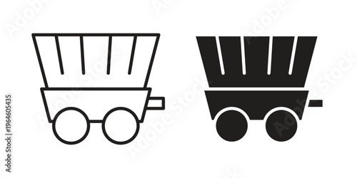 Covered wagon icons vector silhouette set. thin line icon pack.