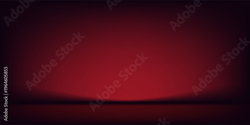 Red studio background. Abstract limbo podium studio room. Dark red gradient wall floor and spotlight scene. Showcase, promotion display. Vector stage mockup illustration